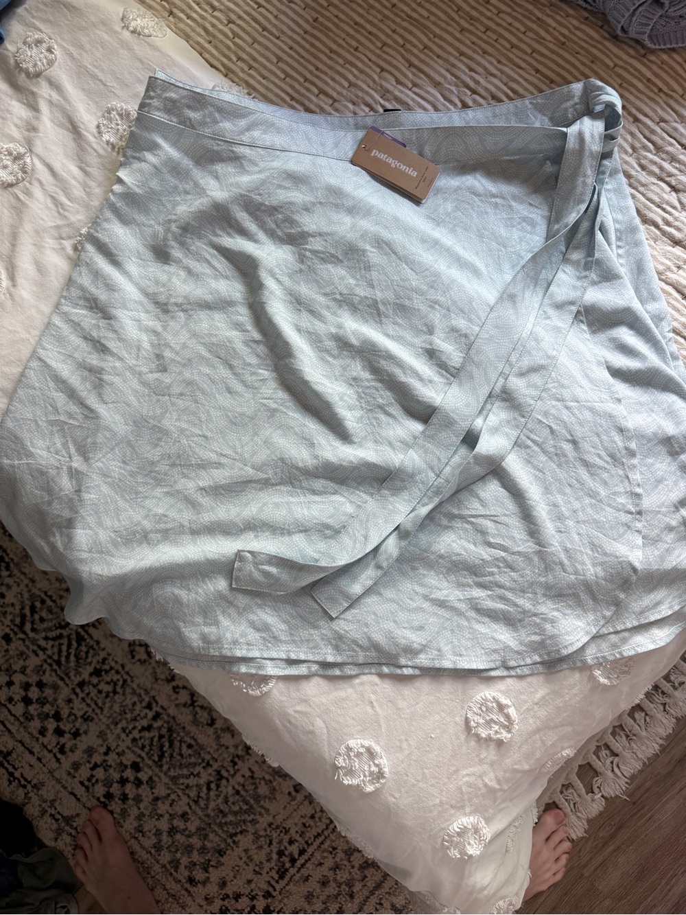 NEW WITH TAGS Patagonia Light Blue Wrap Mini Skirt